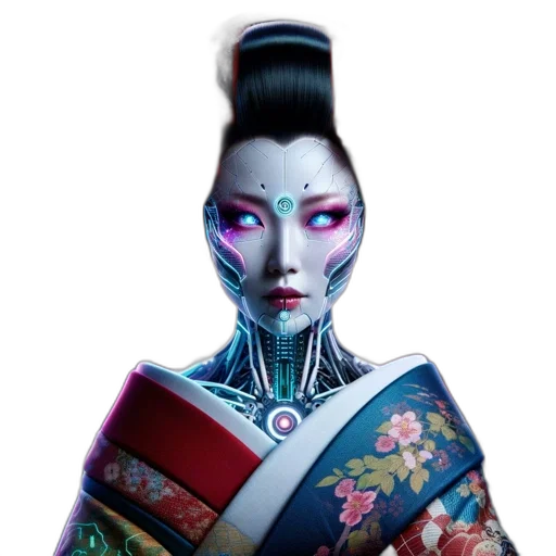 robot, mask, face, staff, concept art, fantasy art, cyberpunk, photorealistic transparent PNG cut-out