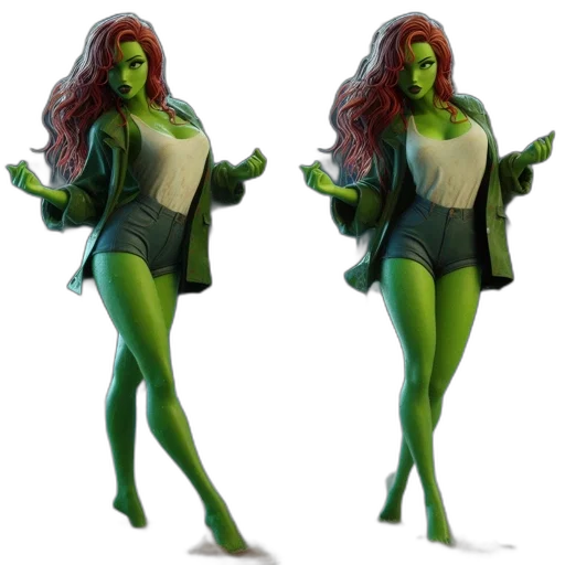 concept art, 3d render, comic book art, fantasy art, green, neon, woman, skin transparent PNG cut-out