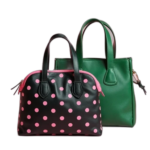 green, black, pink, polka-dotted, handbag, placed, next, geometric transparent PNG cut-out