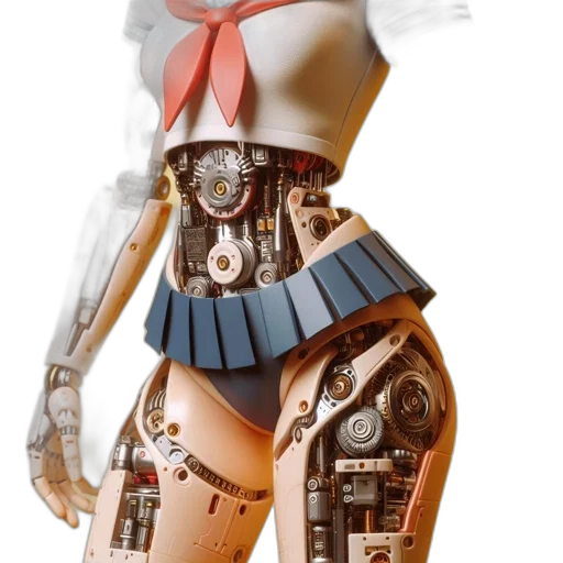 robot, dress, weapon, jewelry, cyberpunk, concept art, 3d render, anime transparent PNG cut-out