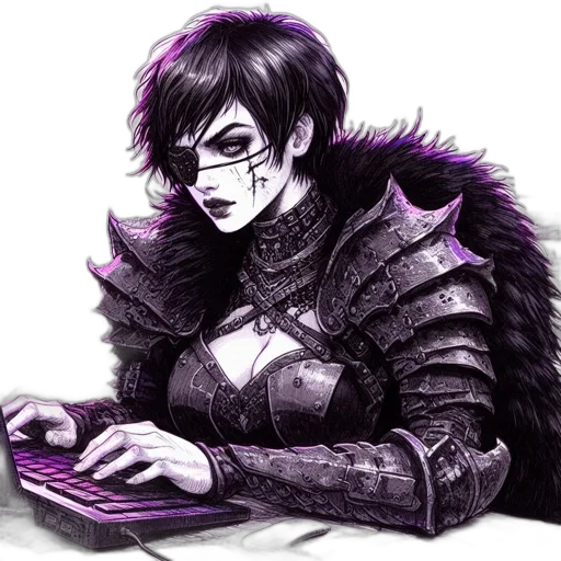 staff, fantasy art, cyberpunk, concept art, comic book art, dark, monochrome, portrayal transparent PNG cut-out