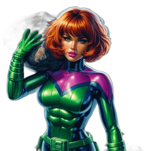 comic book art, concept art, fantasy art, cartoon, green, athletic, futuristic, woman transparent PNG cut-out
