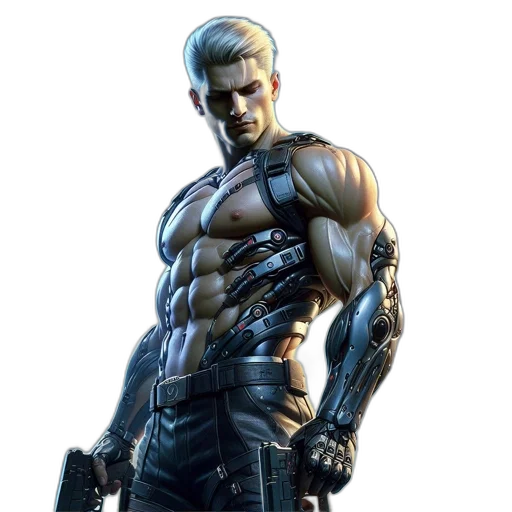 weapon, cyberpunk, concept art, comic book art, 3d render, futuristic, cityscape, muscular transparent PNG cut-out