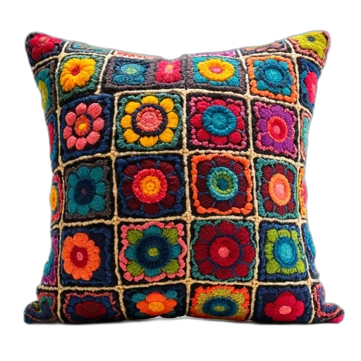 colorful, embroidered, pillow, variety, intricate, patterns, shapes, shades transparent PNG cut-out