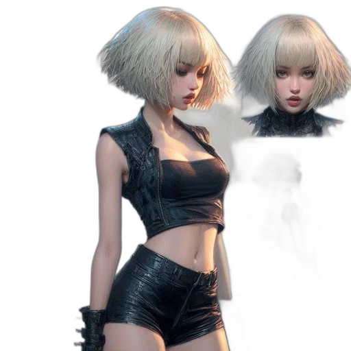 hair, concept art, cyberpunk, 3d render, fantasy art, monochrome, dark, digital transparent PNG cut-out