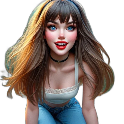 hair, face, jewelry, photorealistic, fantasy art, comic book art, 3d render, digitally transparent PNG cut-out