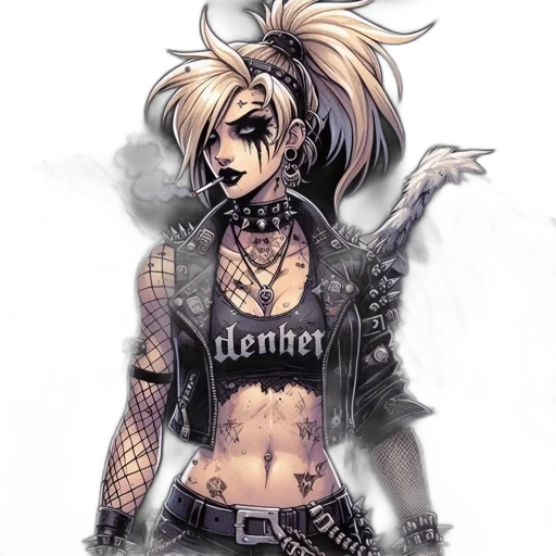 concept art, comic book art, fantasy art, cartoon, dark, alternative, goth-punk, female transparent PNG cut-out