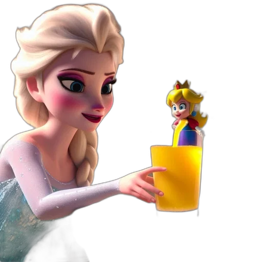 crown, dress, 3d render, concept art, snow, two, animated, characters transparent PNG cut-out