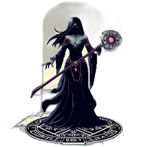 staff, creature, mask, dress, concept art, fantasy art, pixel art, comic book art transparent PNG cut-out