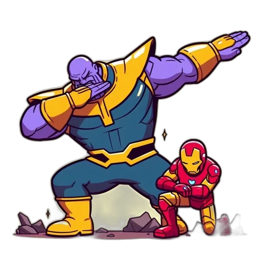 comic book art, concept art, pixel art, cartoon, thanos, iron, man, engage transparent PNG cut-out