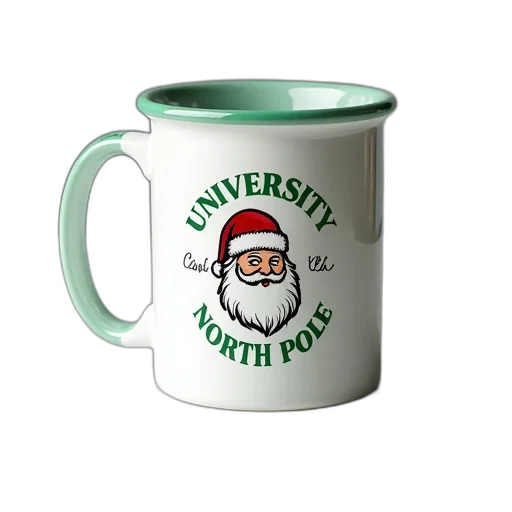 3d render, white, mug, green, rim, handle, featuring, graphic transparent PNG cut-out