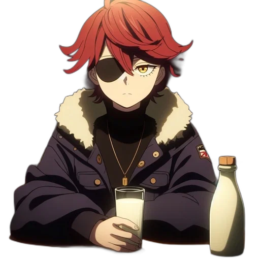 jacket, food, bottle, face, anime, pixel art, concept art, cartoon transparent PNG cut-out