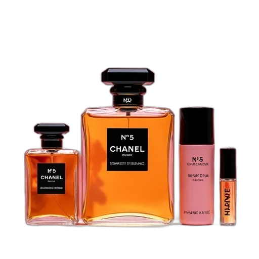 bottle, collection, chanel, perfume, products, displayed, against, pink transparent PNG cut-out