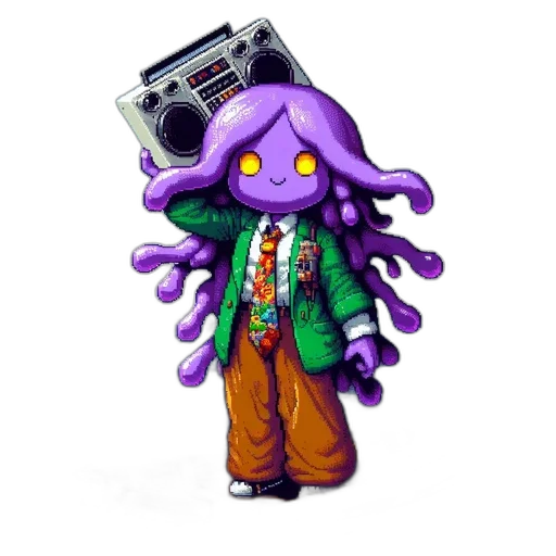 creature, jacket, staff, robot, concept art, pixel art, 3d render, fantasy art transparent PNG cut-out