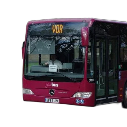 3d render, photorealistic, red, bus, word, vor, front, parked transparent PNG cut-out
