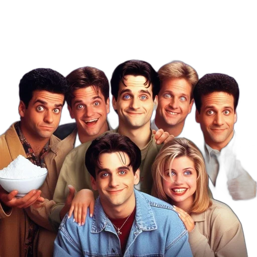 face, fire, group, seven, actors, playful, expressions, pose transparent PNG cut-out