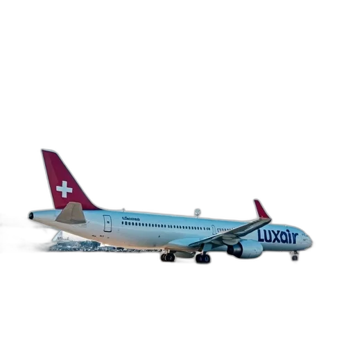 staff, animal, 3d render, photorealistic, white, blue, luxair, airplane transparent PNG cut-out