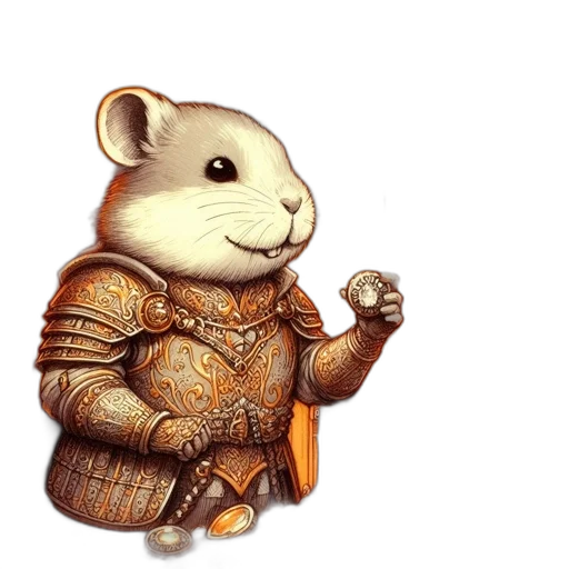 fantasy art, concept art, 3d render, pixel art, golden, hamster, ornate, armor transparent PNG cut-out