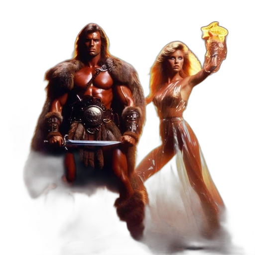 concept art, fantasy art, comic book art, pixel art, fire, golden, two, strong transparent PNG cut-out