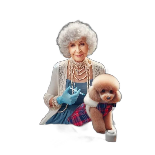 elderly, lady, traditional, attire, accompanied, canine, friend, sits transparent PNG cut-out