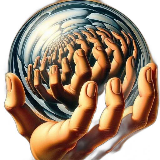 photorealistic, 3d render, concept art, outer space, hand, holds, transparent, sphere transparent PNG cut-out