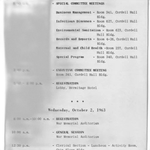 schedule, conference, meeting, october, 1963, including, times, locations transparent PNG cut-out