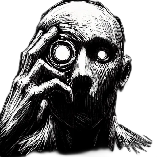 mask, face, creature, staff, comic book art, concept art, fantasy art, pencil sketch transparent PNG cut-out