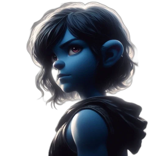face, fantasy art, concept art, comic book art, photorealistic, blue, dark, animated transparent PNG cut-out
