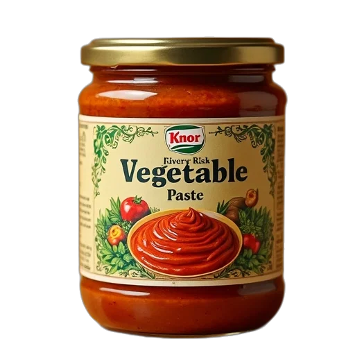food, bottle, photorealistic, knor, rich, vegetable, paste, added transparent PNG cut-out