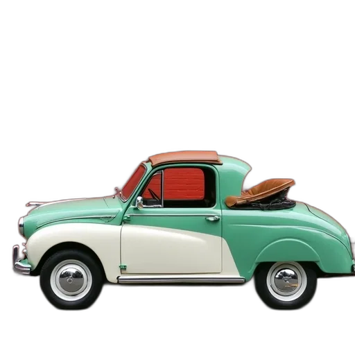 car, 3d render, photorealistic, concept art, vintage, green, white, color transparent PNG cut-out