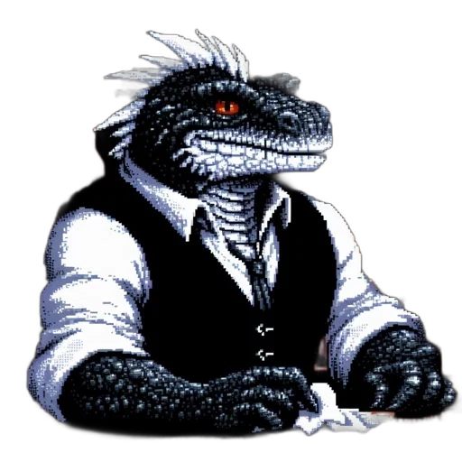 dragon, animal, jacket, staff, concept art, pixel art, comic book art, reptilian transparent PNG cut-out