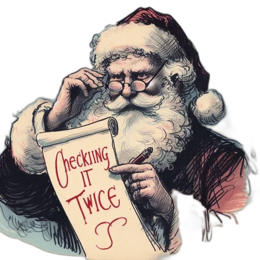 image, depicts, detailed, illustration, santa, claus, who, seen transparent PNG cut-out