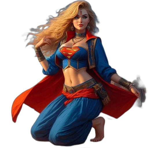 fantasy art, concept art, comic book art, pixel art, woman, blonde, hair, superman transparent PNG cut-out