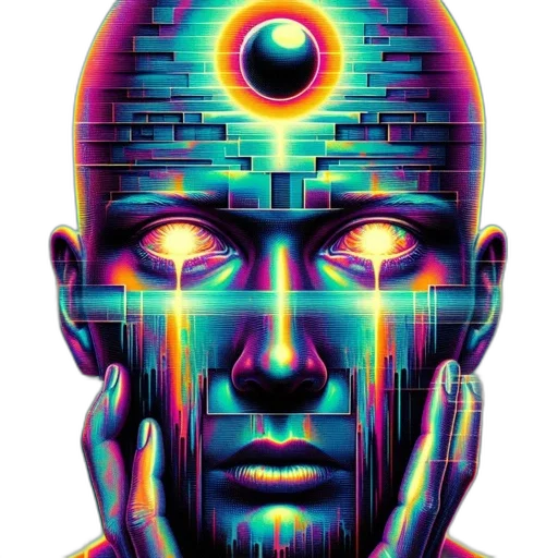 face, robot, mask, creature, cyberpunk, vaporwave, concept art, pixel art transparent PNG cut-out