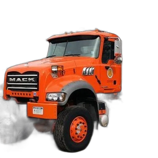 weapon, photorealistic, 3d render, concept art, large, orange, mack, truck transparent PNG cut-out