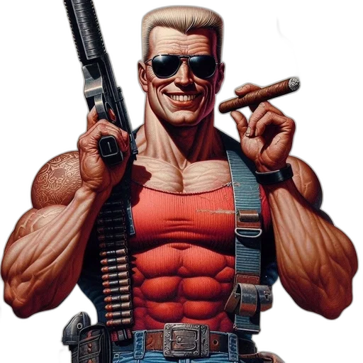 weapon, jacket, comic book art, concept art, cyberpunk, cartoon, muscular, man transparent PNG cut-out
