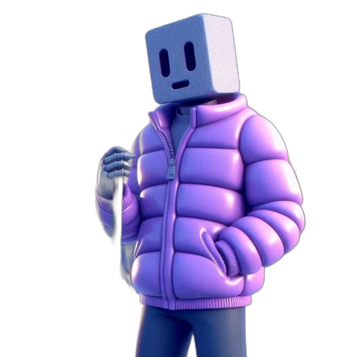 jacket, robot, creature, face, 3d render, vaporwave, concept art, pixel art transparent PNG cut-out