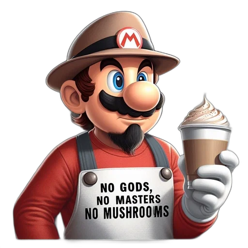 hat, food, 3d render, concept art, vaporwave, mature, mario, wearing transparent PNG cut-out