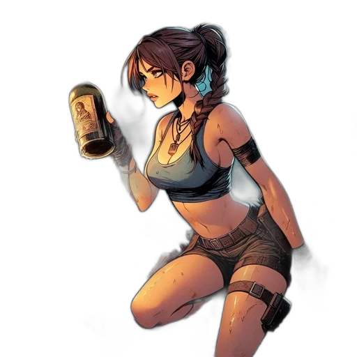 bottle, weapon, robot, concept art, comic book art, cyberpunk, fantasy art, fire transparent PNG cut-out