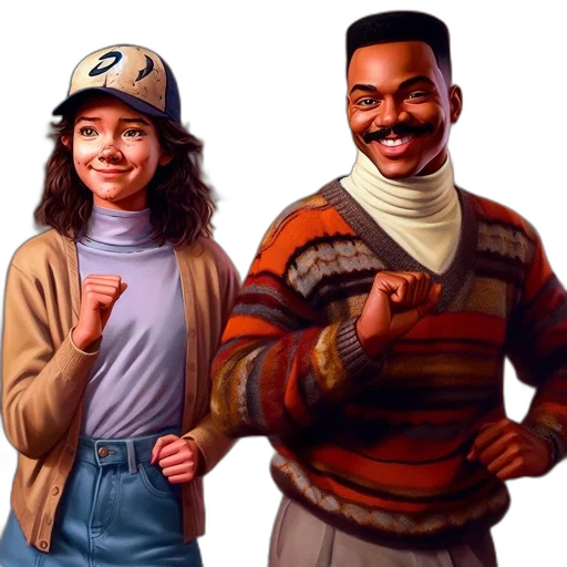 jacket, concept art, comic book art, two, animated, characters, one, young transparent PNG cut-out
