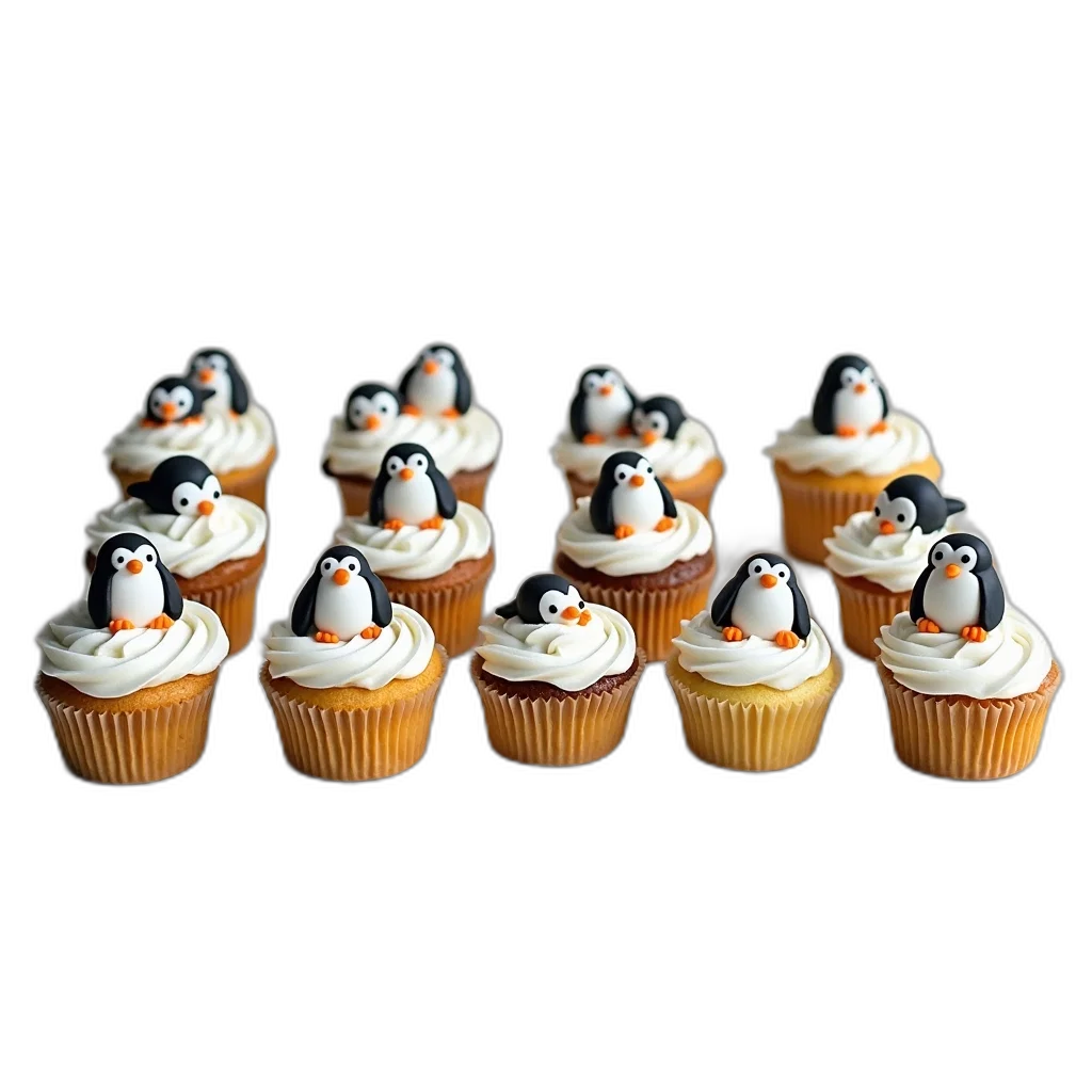 food, 3d render, collection, cupcakes, white, frosting, various, penguin transparent PNG cut-out