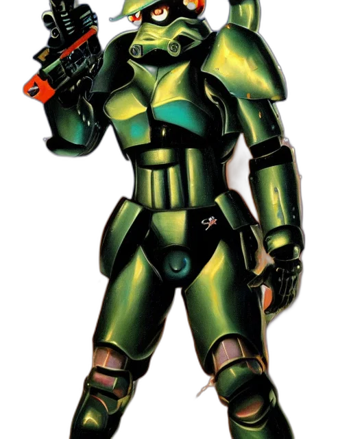 robot, weapon, concept art, comic book art, pixel art, green, box, art transparent PNG cut-out