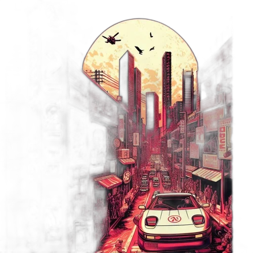 car, robot, concept art, comic book art, anime, pixel art, city street, outer space transparent PNG cut-out