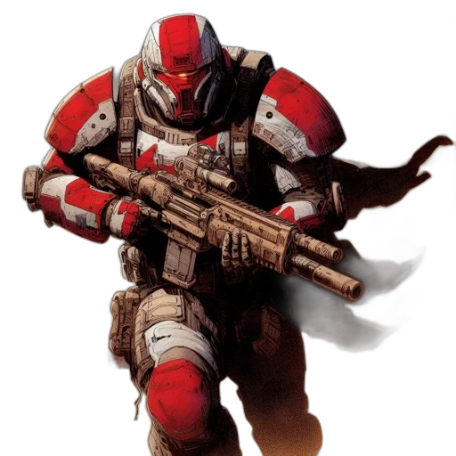 weapon, robot, concept art, comic book art, fantasy art, 3d render, red, armored transparent PNG cut-out