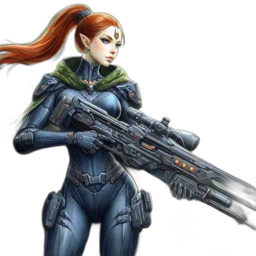 weapon, concept art, fantasy art, comic book art, cyberpunk, determined, woman, fiery transparent PNG cut-out