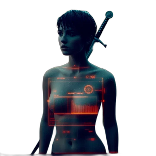 robot, staff, weapon, sword, cyberpunk, concept art, pixel art, 3d render transparent PNG cut-out
