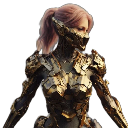 robot, weapon, mask, dress, concept art, cyberpunk, 3d render, fantasy art transparent PNG cut-out