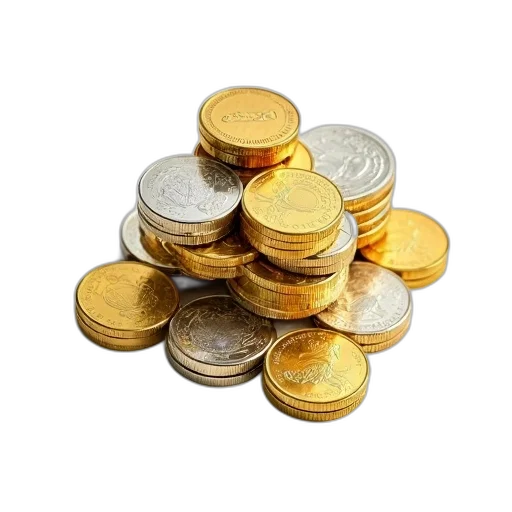 jewelry, 3d render, golden, collection, gold, silver, coins, displayed transparent PNG cut-out