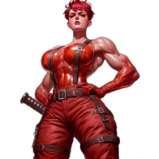 weapon, comic book art, concept art, cyberpunk, fantasy art, red, muscular, woman transparent PNG cut-out