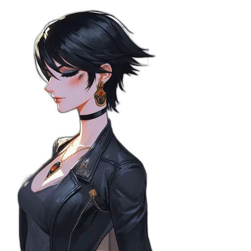 jacket, dress, face, staff, concept art, anime, cyberpunk, pixel art transparent PNG cut-out